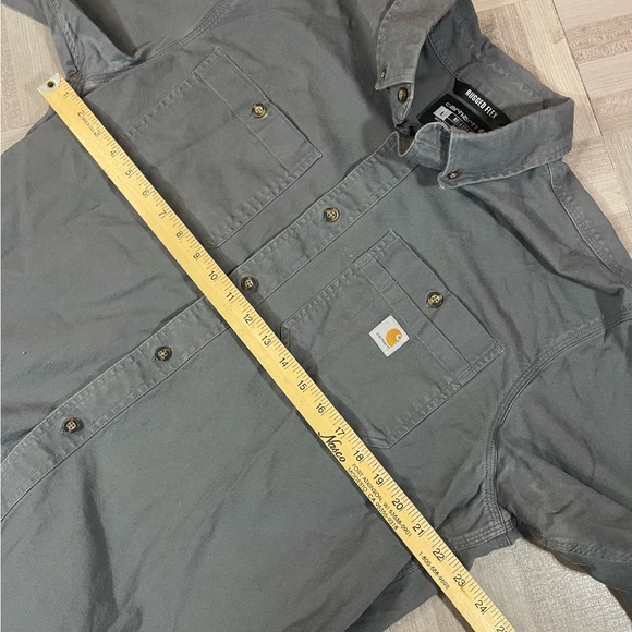 Carhartt Shirt Men's Large Grey Black Rugged Flex Midweight Canvas Short Sleeve - Picture 8 of 9